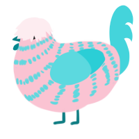A rose and aqua chicken with a bar pattern