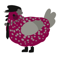 A maroon and ash chicken with a speckle pattern
