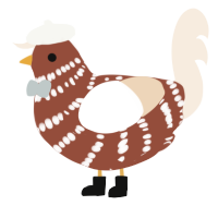 A russet and cream chicken with a bar pattern