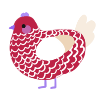 A crimson and cream chicken with a lace pattern