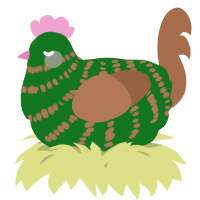 A leaf and brown chicken with a bar pattern