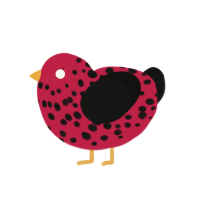 (unnamed), a crimson and black chicken with a speckle pattern