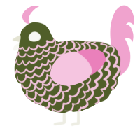 A olive and pink chicken with a lace pattern