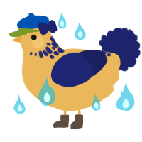 A honey and navy chicken with a neck-speckle pattern
