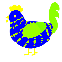 A blurple and olive chicken with a bar pattern