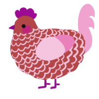 A red and pink chicken with a lace pattern