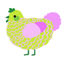 A lime and lavender chicken with a lace pattern