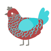 A red and aqua chicken with a lace pattern