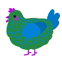 A viridian and sapphire chicken with a speckle pattern