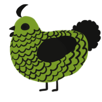 A chartreuse and black chicken with a lace pattern