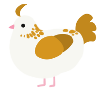 A white and ochre chicken with a neck-speckle pattern