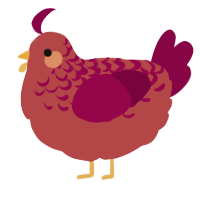 A red and maroon chicken with a half-lace pattern