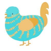 A aqua and honey chicken with a bar pattern