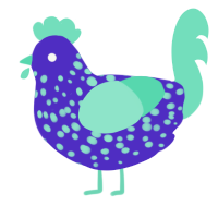 A indigo and mint chicken with a speckle pattern