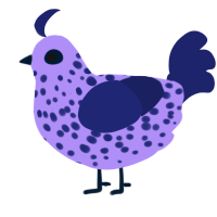 A lilac and navy chicken with a speckle pattern