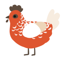 A vermilion and cream chicken with a half-lace pattern