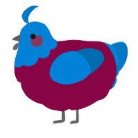 A maroon and sapphire chicken with a head pattern