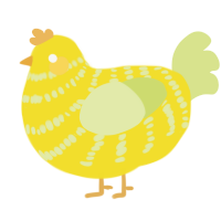 A yellow and lemon chicken with a bar pattern