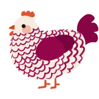 A cream and maroon chicken with a lace pattern