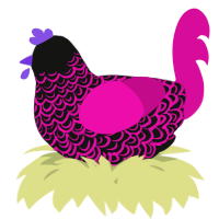 A black and fuchsia chicken with a double-lace pattern