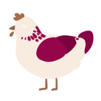A cream and maroon chicken with a neck-speckle pattern