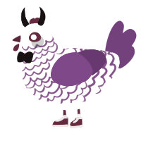 A white and violet chicken with a lace pattern