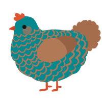A teal and brown chicken with a lace pattern