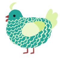 A turquoise and apple chicken with a lace pattern