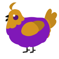 A violet and ochre chicken with a head pattern