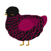 A black and maroon chicken with a lace pattern