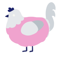 A pink and mist chicken with a head pattern