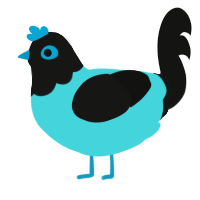 Chikyuune Aiko, a aqua and black chicken with a head pattern