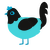 Chikyuune Aiko, a aqua and black chicken with a head pattern