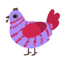 Marzipan, a lilac and crimson chicken with a bar pattern