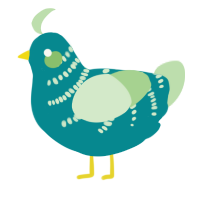A teal and gluppy chicken with a half-bar pattern