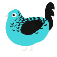 A aqua and black chicken with a half-lace pattern