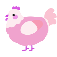 A pink and rose chicken with a head pattern
