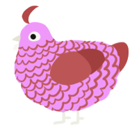 A lavender and red chicken with a lace pattern