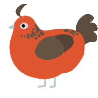 A vermilion and bark chicken with a neck-speckle pattern