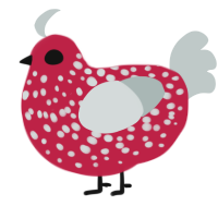 A crimson and silver chicken with a speckle pattern