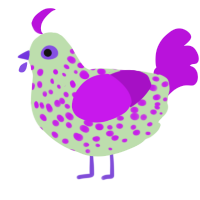 A gluppy and amethyst chicken with a speckle pattern