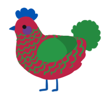 A crimson and viridian chicken with a lace pattern