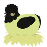 A lemon and black chicken with a head pattern