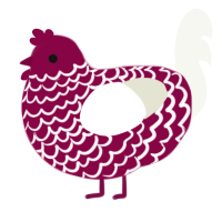 A maroon and white chicken with a lace pattern