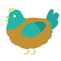 A gold and turquoise chicken with a head pattern