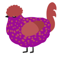 A plum and red chicken with a speckle pattern