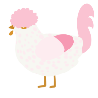 A white and rose chicken with a speckle pattern