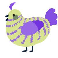 A lemon and blurple chicken with a bar pattern