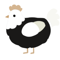 A sable and white chicken with a head pattern