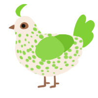 A cream and grass chicken with a speckle pattern